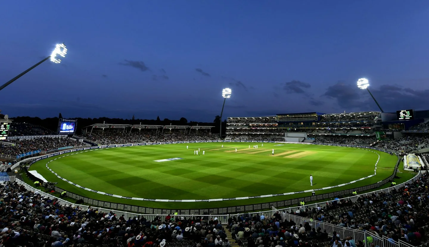 Cricket stadium prepared for an evening match